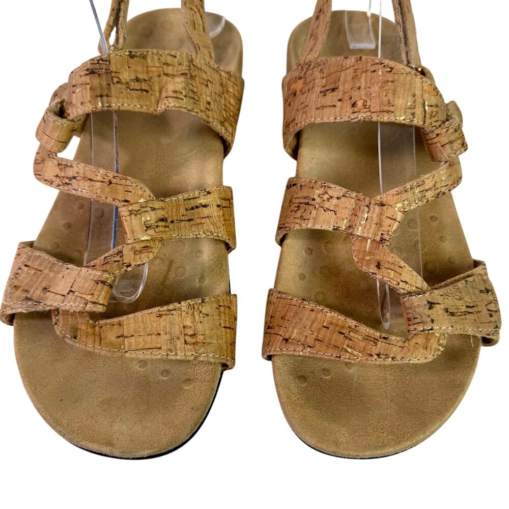 Vionic Women's 8 Cork Print Leather Tan Gold Comfort Strappy Paros Sandals - Picture 4 of 10
